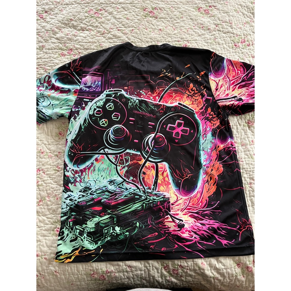 Unbranded Gamer T-Shirt Neon Controller All Over Print Mens Large Cyberpunk Tee - Picture 5 of 6